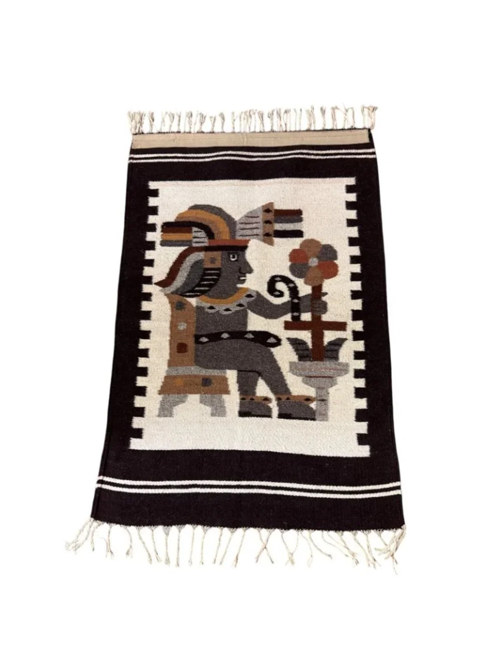 Mayan Wool Rug Wall Hanging Handwoven Yumil Kaxob Maize Corn God